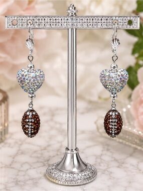Sparkling Football & Heart Crystal Dangle Earring - One-of-a-Kind